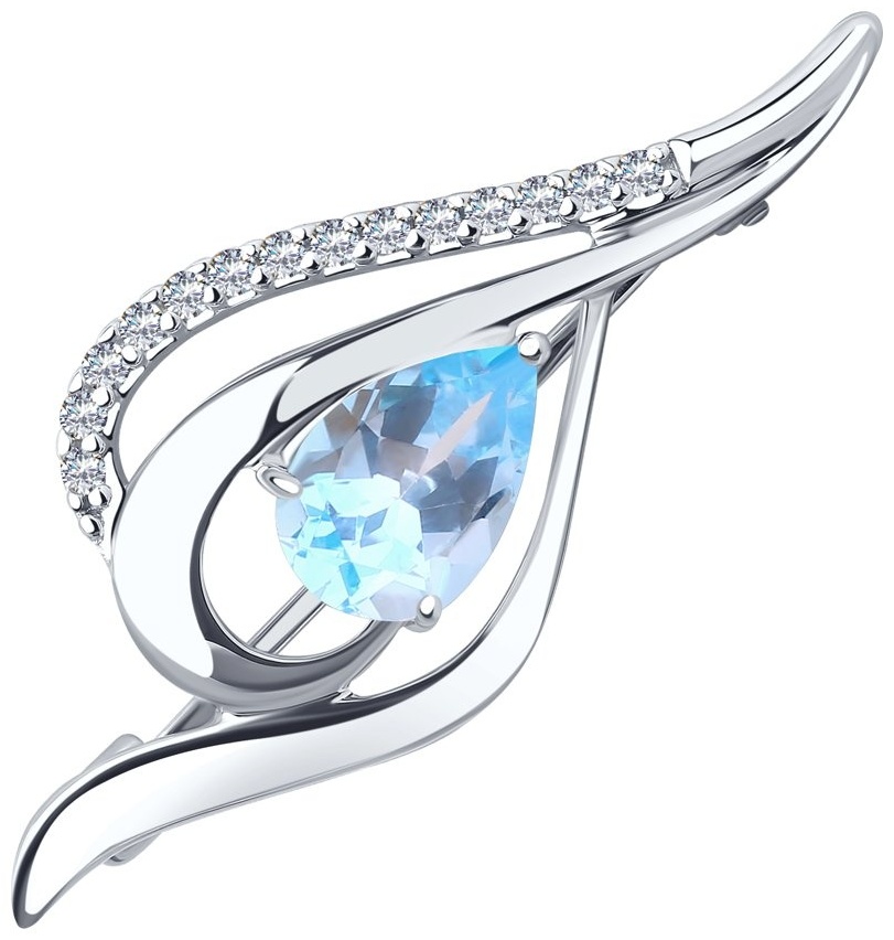 Брошь Diamant 94-340-01049-1 вес 2.81 г серебро, фианит, топаз