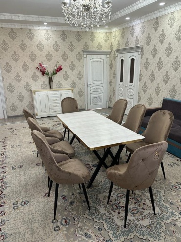 Комплект Versall, стол 180х90 см + 8 стульев, белый, коричневый