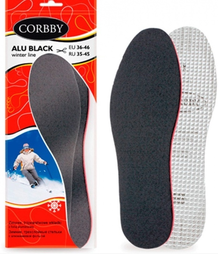 CORBBY стельки ALU BLACK 1274C размер 36-46, для спортивной обуви, классические, для рабочей обуви