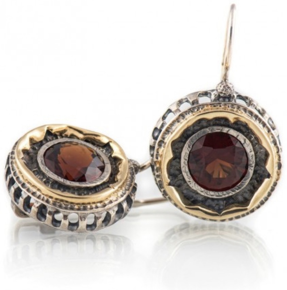 Серьги DAVID E708GY вес 8 г серебро, золото, гранат