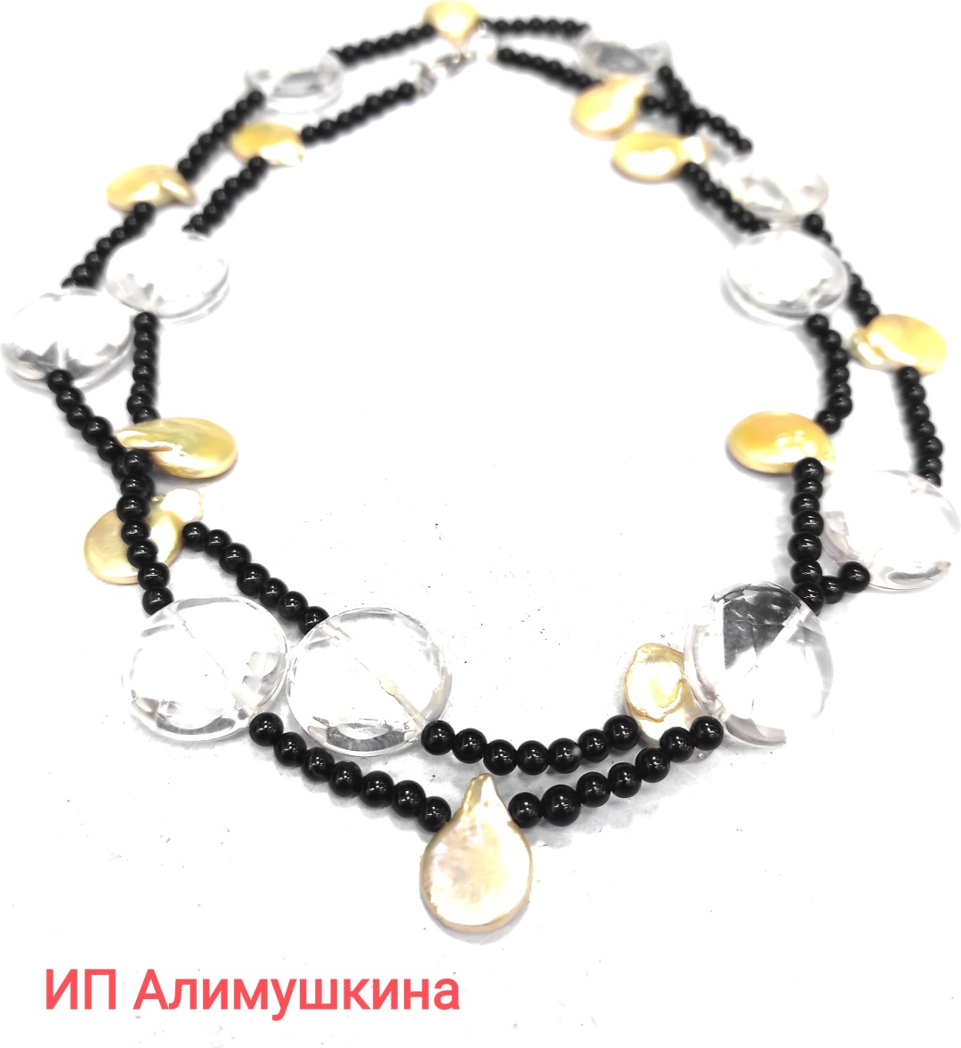 Бусы длина 90 см агат, горный хрусталь, жемчуг агат, горный хрусталь, жемчуг