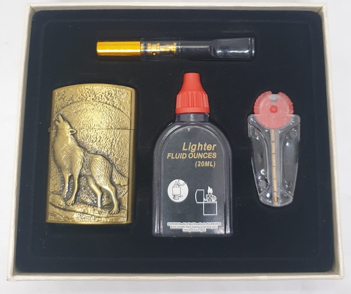Бензиновая зажигалка ZHT12371 Волк, алюминий