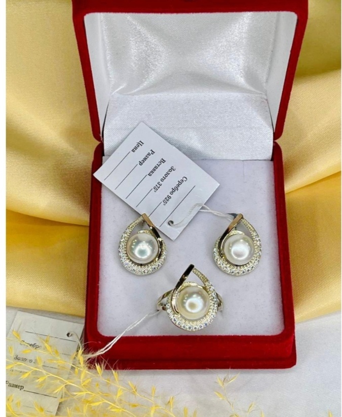 Купить Комплект Серебро России 920963 вес 15 г 18 серебро, жемчуг в ...