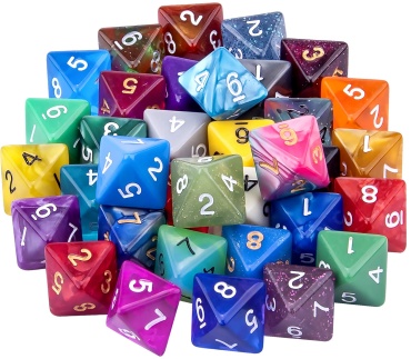 Игральные кости D8 восьмигранные 5 шт мультиколор