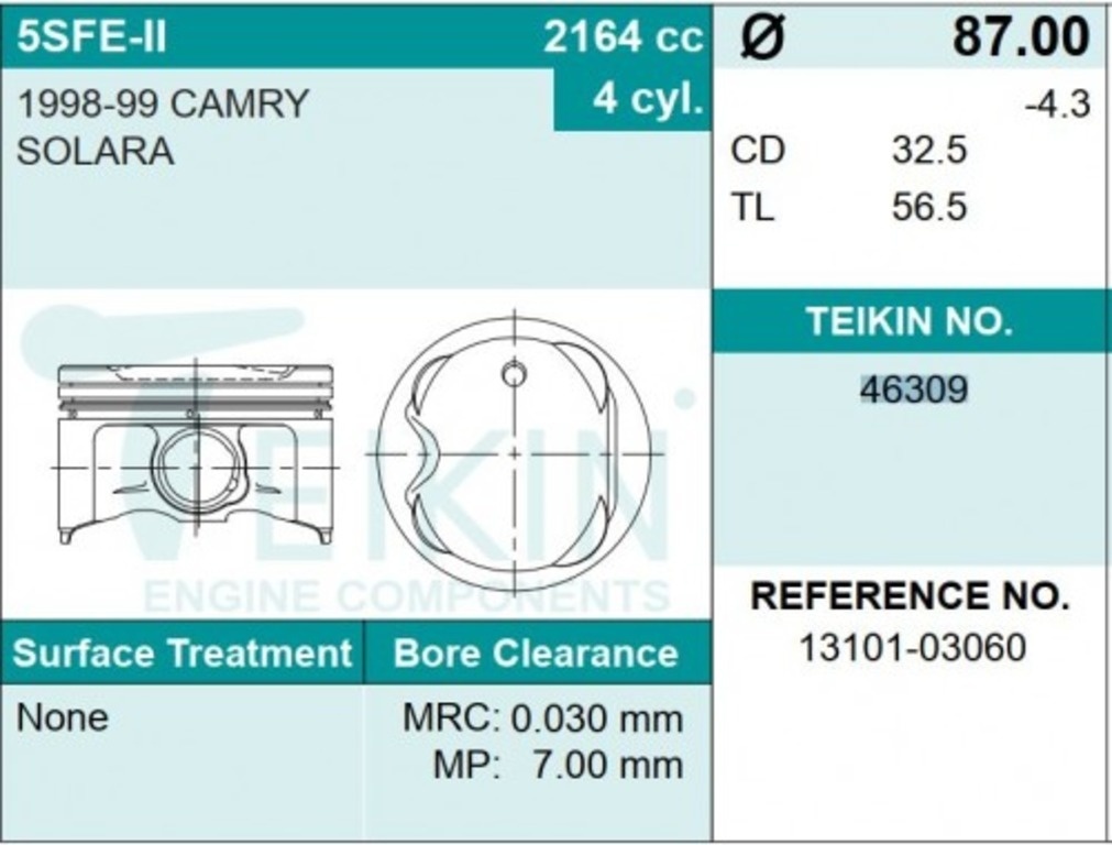 Teikin поршневой комплект 46309STD