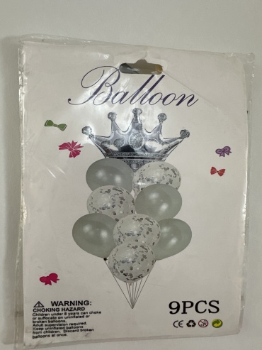 Воздушный шар Balloon-s Корона однотонный 9 шт, серебристый, прозрачный