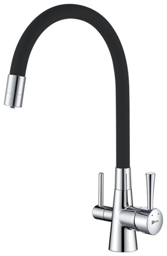 Смеситель с гибким изливом Lemark LM3075C, латунь, цвет черный, хром