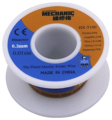 MECHANIC мягкий (легкоплавкий) проволока с флюсом/канифолью D 0.3 мм 55 г, HT-T100