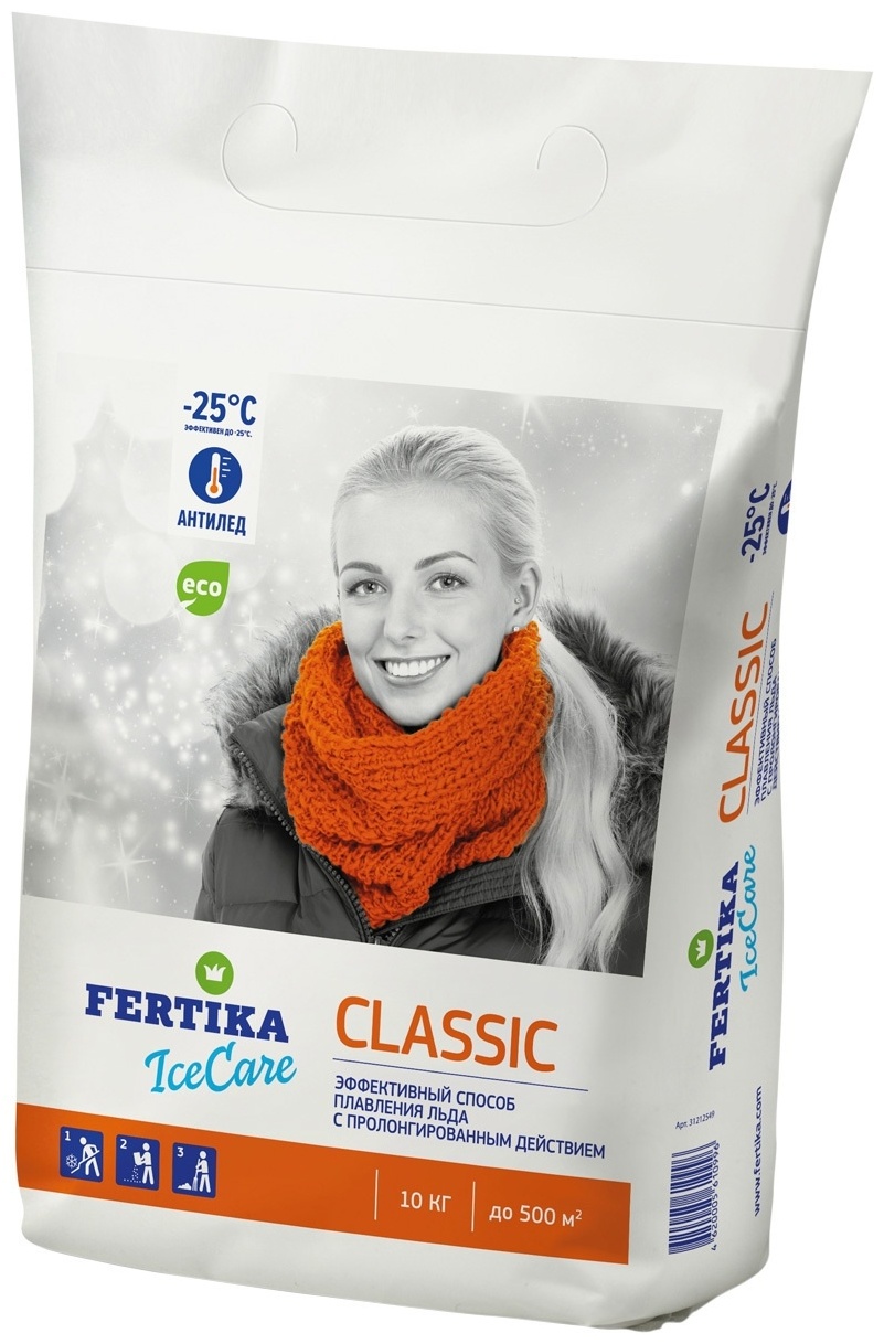 Противогололедное средство FERTIKA химический Реагент IceCare Classic(-25C), 10кг