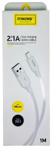 Кабель FONENG USB 2.0 (M), micro-USB 2.0 (M), 1 м, X63 белый
