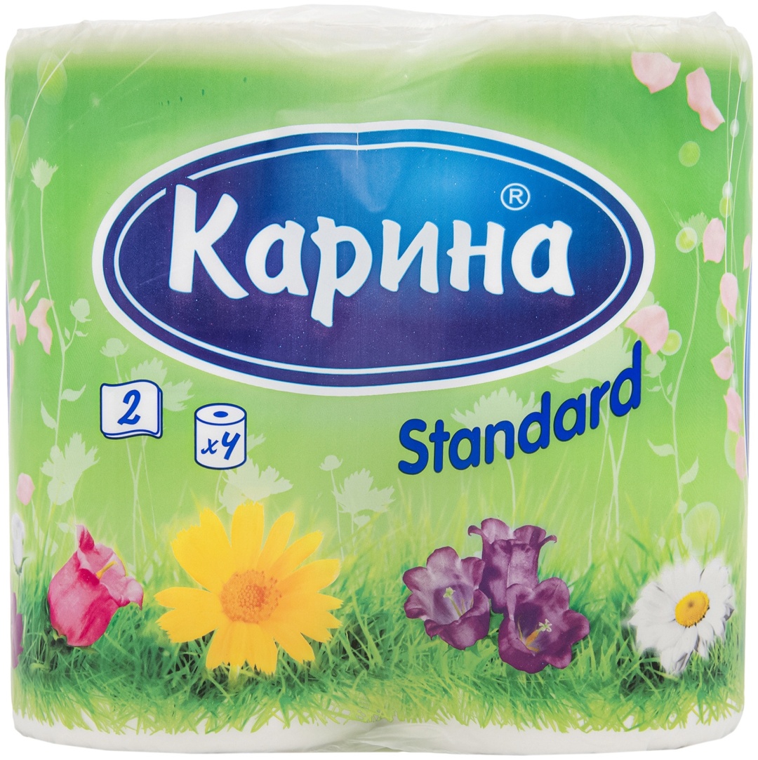 Карина туалетная бумага Standard 2 слоя 4 шт, первичная целлюлоза