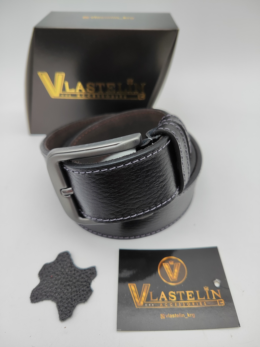 Ремень Vlastelin металл, натуральная кожа 110 см черный