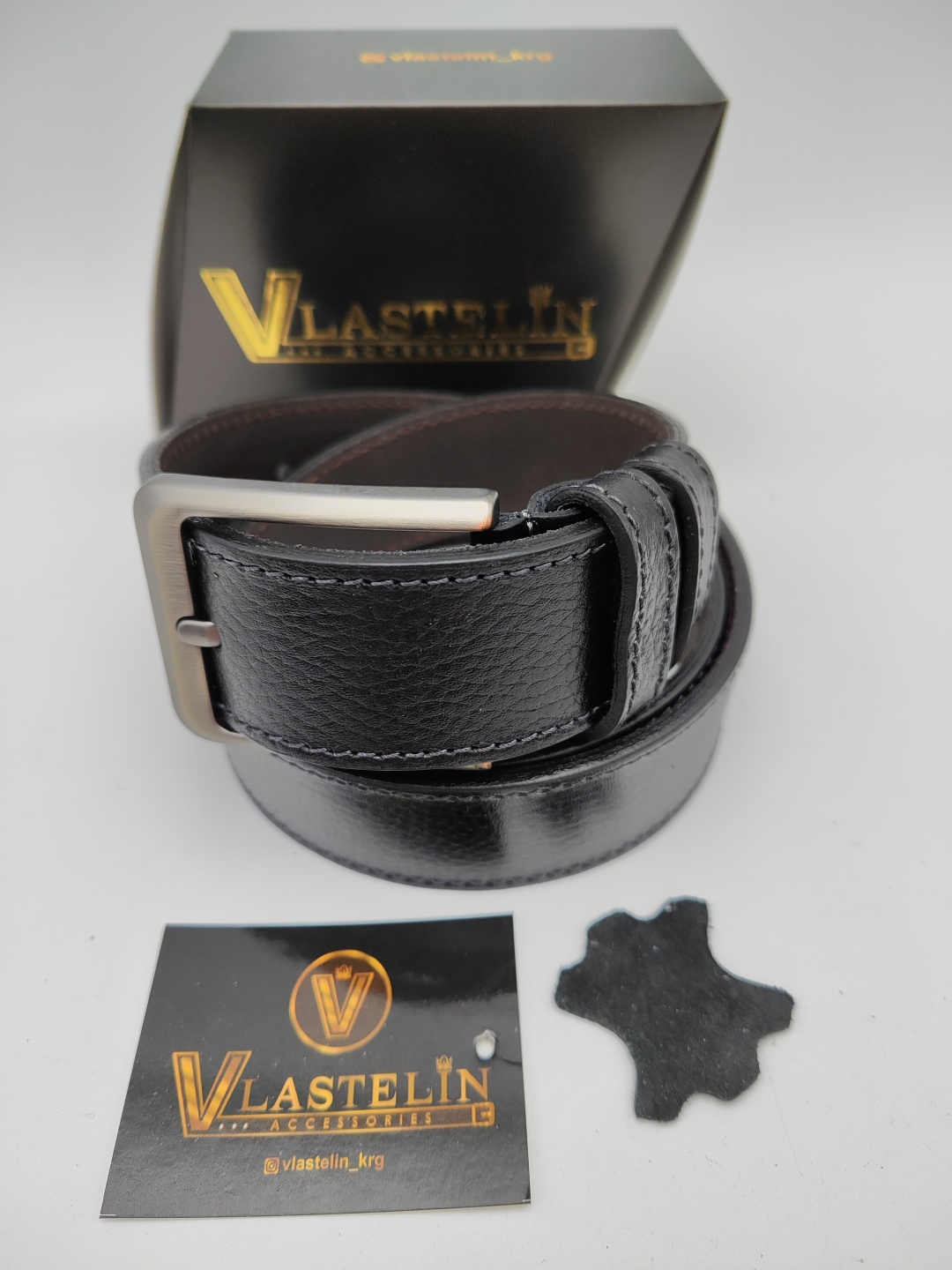 Ремень Vlastelin металл, натуральная кожа 130 см черный