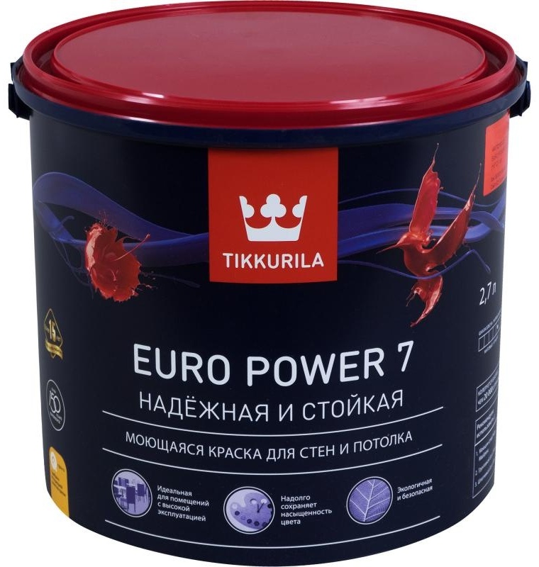 Купить Краска Tikkurila водоэмульсионная EURO POWER 7 С 2.7 л .