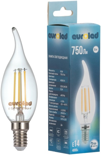 EUROLED 6W Е14, филаментная, теплый белый
