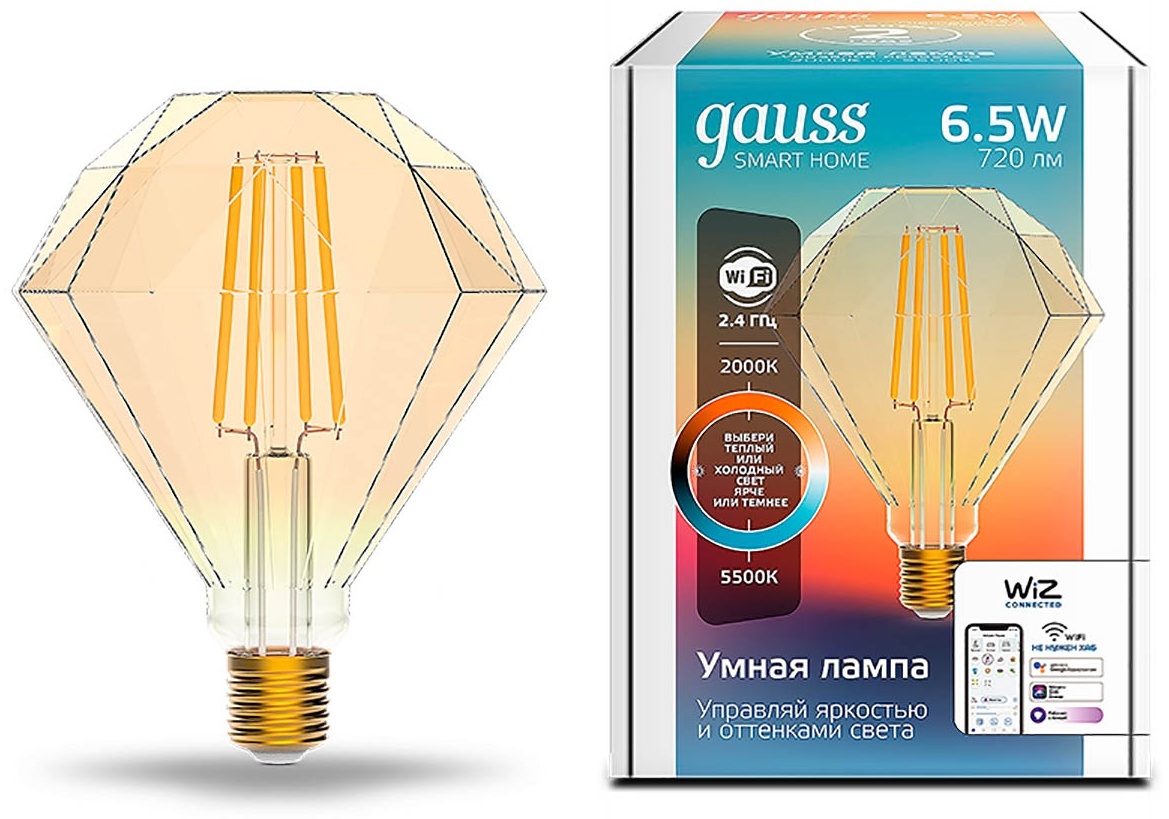 Gauss 6.5W E27, светодиодная, теплый белый