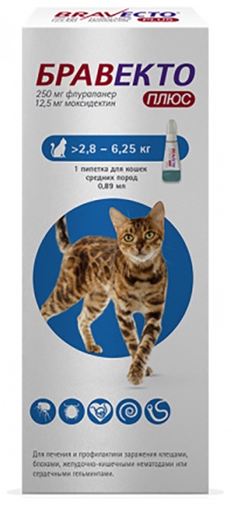 Купить Средство БРАВЕКТО Бравекто Плюс для кошек 2,8-6,25 кг капли от ...