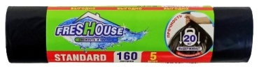 FRESHOUSE Пакеты для мусора STANDARD 160л/5шт черные 4608954678144