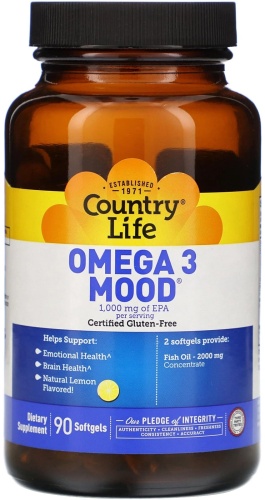 Country Life iHerb рыбий жир Omega 3 Mood Лимон 90 капсул