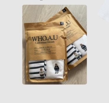 Футболка Who.A.U В полоску, медведь белый
