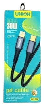 Кабель Union USB TypeC (M), Lightning (M), 1 м, UC55 черный