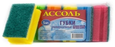 Губка для посуды АССОЛЬ ГМП-5ПР 5 шт, поролон