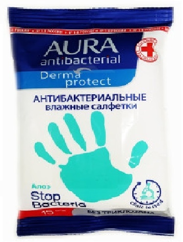 АУРА САЛФЕТКИ ВЛАЖНЫЕ N15 АНТИБАКТЕРИАЛЬНЫЕ