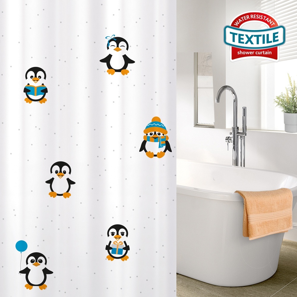 Штора 10482 TATKRAFT Funny Penguins 180x180 белый, мультиколор, ткань