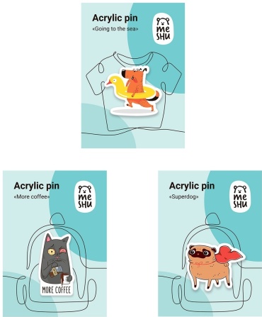 MESHU Animal Affairs значок 3 шт