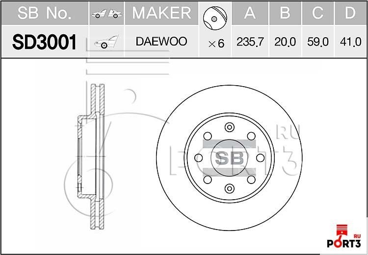 Диски Sangsin Brake передние SD3001