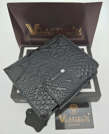 Кошелек Vlastelin металл, натуральная кожа черный, красный