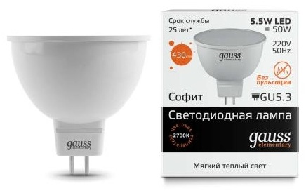 Gauss 5.5W GU5.3, светодиодная, теплый белый