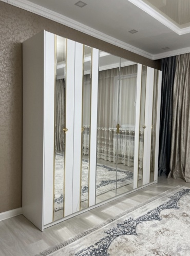 Распашной шкаф AB mebel Элис 6Д, 253x220х53 см, белый, золотистый