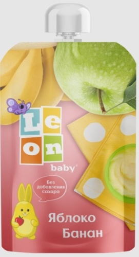 Детское пюре Leon baby банан, яблоко 90 г, с 6 месяцев