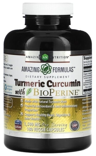 Amazing Nutrition, Куркумин и биоперин, 750 мг, 180 растительных капсул