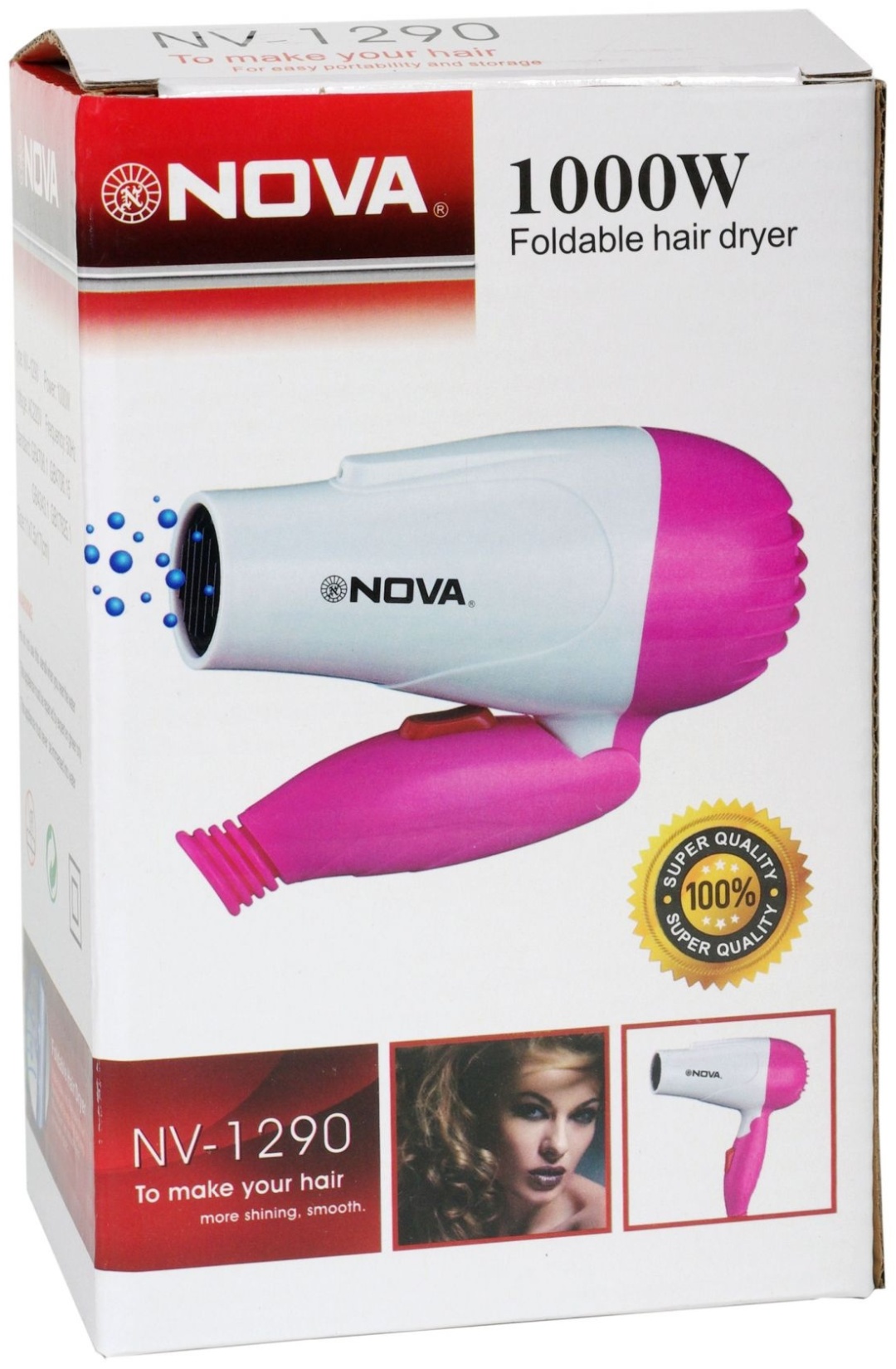 Nova NV-1290 компактный фен белый, розовый