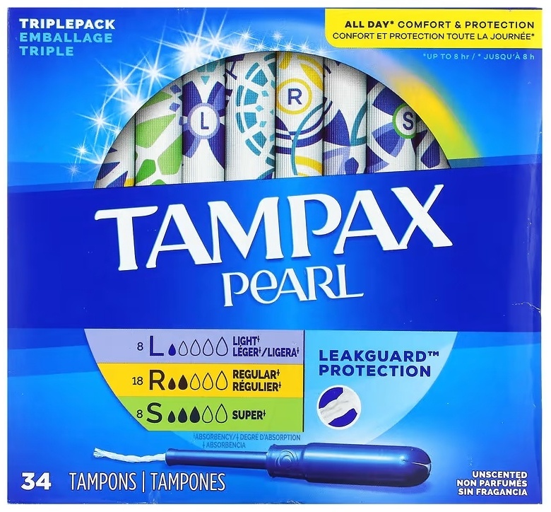 TAMPAX тампоны Super, Regular, Pearl Triple Pack Light 34 шт