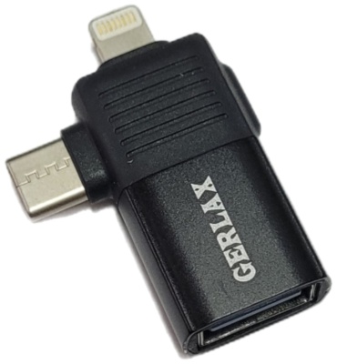 Переходник GERLAX USB 3.0 (M), USB TypeC (M), Lightning (M), 0.1 м, GX09 черный