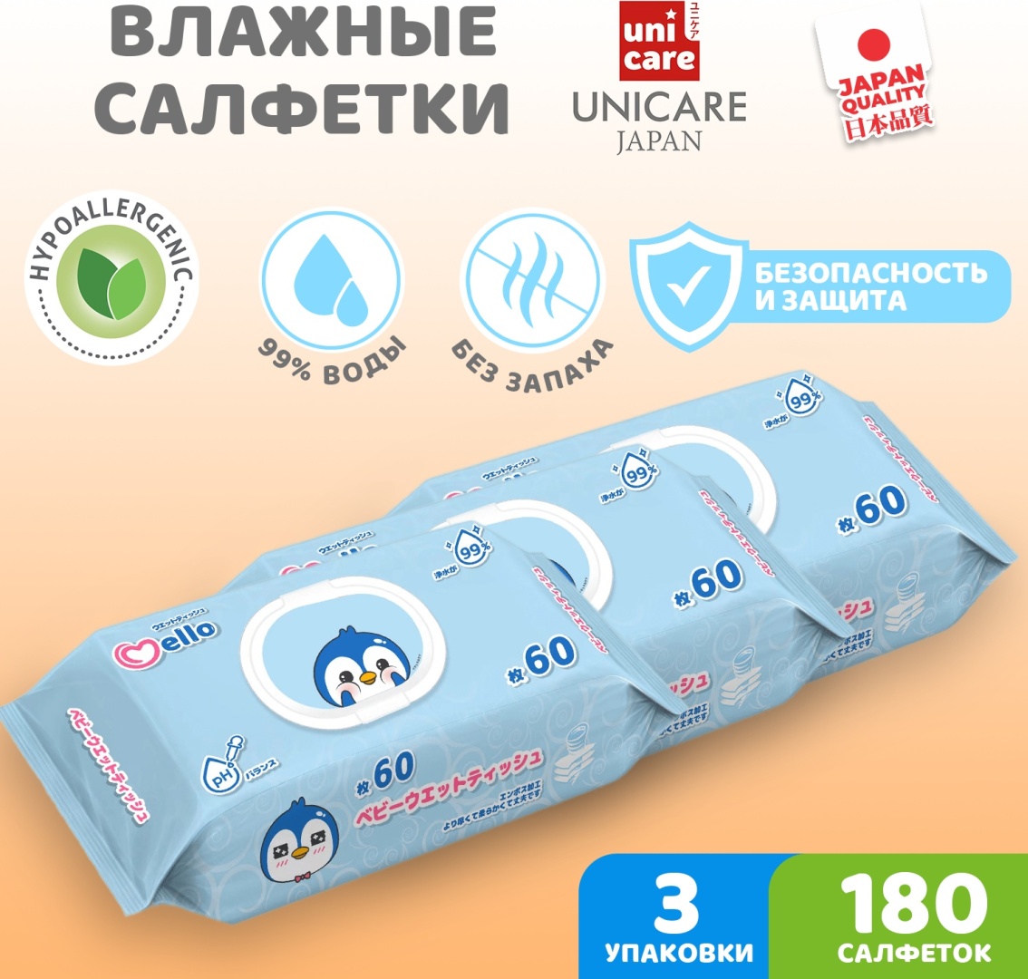 Детские влажные салфетки Mello napk_Mello60*3 180 шт