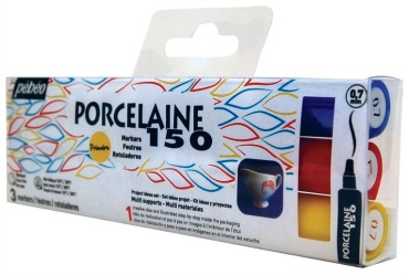 Маркер PEBEO Porcelaine 150/020240, 3 шт, 0.7 мм, красный, желтый, синий