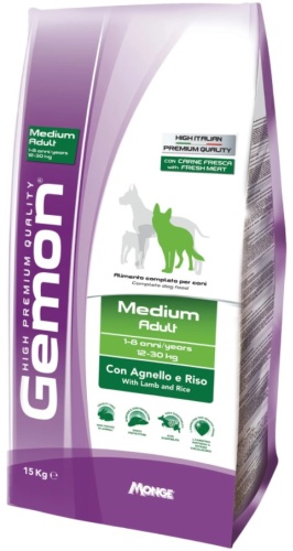Gemon Medium Adult Ягненок с рисом для взрослых средних пород 15 кг