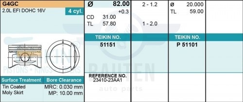 Teikin поршневой комплект 51151STD