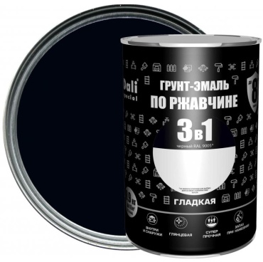 DALI грунт-эмаль глянцевая по ржавчине 3 в 1 гладкая 0.9 кг, тон черный