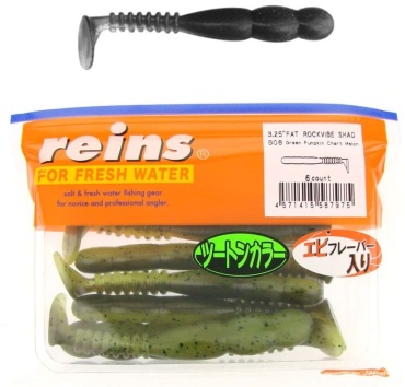 Силиконовая приманка Reins Fat Rockvibe Shad 3.25" B08 Green Pumpkin Chart Melon