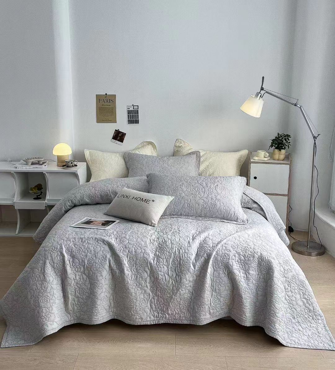 Покрывало с наволочками Textile Home Ленкое всесезонное 240х260 см, хлопок, сатин, серый