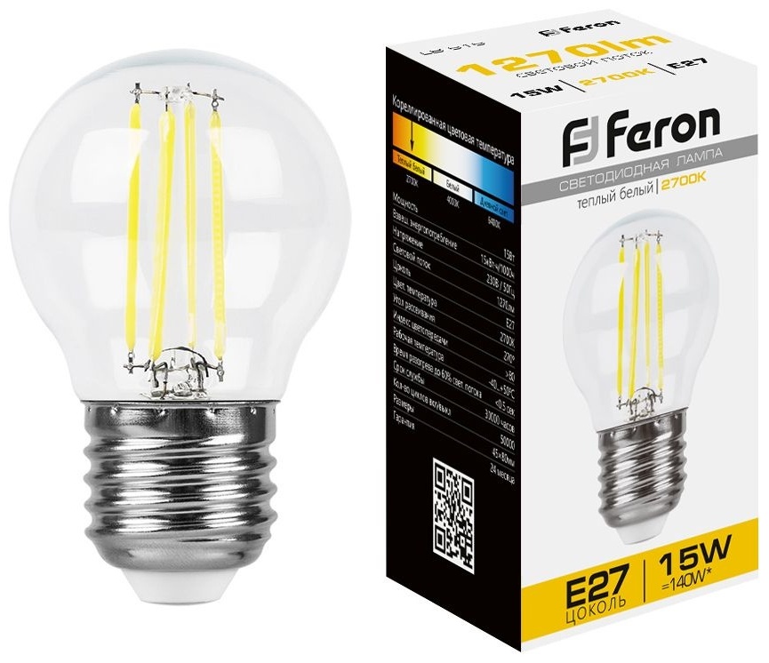 Feron 15W E27, светодиодная, теплый белый