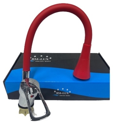 Смеситель с гибким изливом BM-LUX 898850, нержавеющая сталь, цвет красный, хром