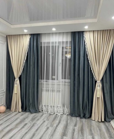 Комплект Amina Home 400x280 см 2 шт, сетка, велюр, бежевый, серый