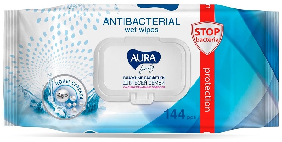 Влажные салфетки Aura Beauty С АНТИБАКТЕРИАЛЬНЫМ ЭФФЕКТОМ 180 шт