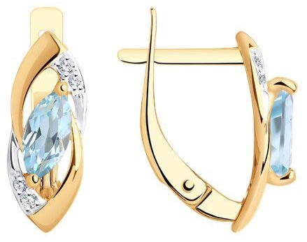 Серьги Diamant 51-320-01018-1 вес 2.25 г золото, фианит, лондон топаз